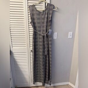Max Studio Sleeveless Plaid Jumpsuit with Belt & Pockets - Medium
